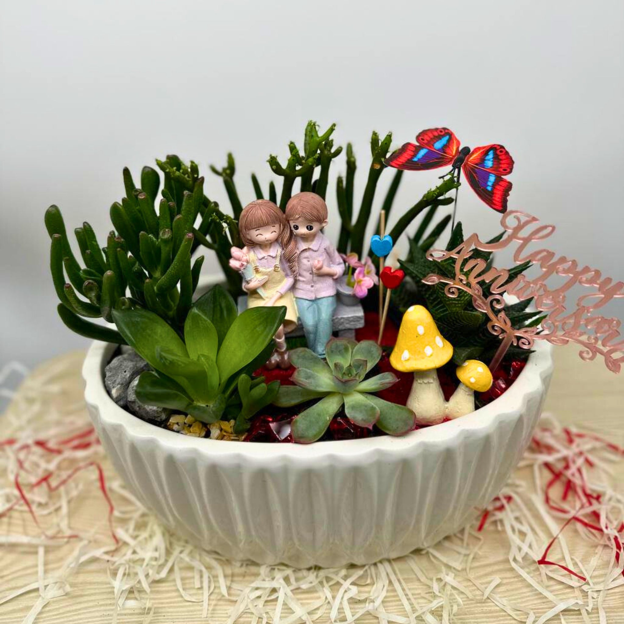 Valentines Terrarium with Heartwarming Succulents